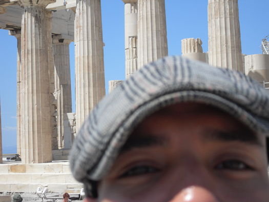 Bryce's head witht he Parthenon in the background